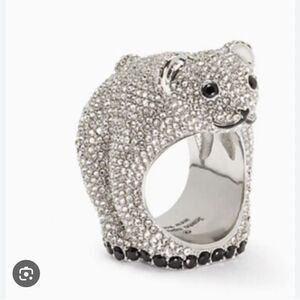 Kate Spade Arctic Friends Adorable Polar Bear Pave & Black Crystal Ring Size 7